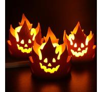 Leonshco Velas Halloween, 3 Velas LED Halloween Fantasma de Hoja de Arce, Sin Llama, Funciona con Pilas, Ideal Para Interiores y Exteriores, Mesas de Comedor, Jardines, Fiestas, Otoño Decoración