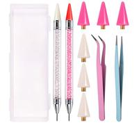 LEONTOOL 10 herramientas de recolección de diamantes de imitación, aplicadores de gemas de doble cabeza, para pintura de diamantes de diseño de uñas, 6 puntas de cera de repuesto, 1 pinza recta y 1