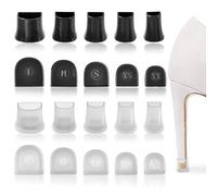 LEONTOOL 10 pares de 5 tamaños de tapones de talón para tacones altos, cubierta protectora antideslizante que reduce el ruido, punta de repuesto de talones negros y transparentes para bodas, hierba