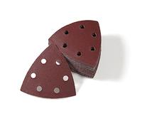 LEONTOOL 50 piezas de papel de lija triangular, 6 agujeros, almohadillas de lija triangular, 3.5 pulgadas, grano 240 gancho y lazo, hojas de lija de detalle para pulido de metal de madera