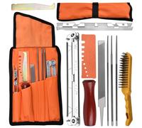 LEONTOOL Juego de 10 afiladores de motosierra, limas redondas de 5/32 pulgadas, 3/16 pulgadas, 7/32 pulgadas, lima plana de 6 pulgadas, cepillo de alambre, mango de madera, medidor de profundidad