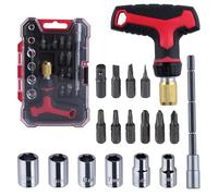 LEONTOOL Juego de 18 llaves de trinquete y destornilladores con mango en T, 3 posiciones de mango ajustables, destornillador de trinquete magnético multibroca y juego de llaves de vaso con mecanismo