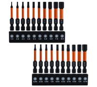 LEONTOOL Juego de 20 brocas hexagonales de impacto (métricas y SAE) de 1/4 pulgadas de vástago hexagonal S2 de acero hexagonal, juego de brocas hexagonales de 2 pulgadas de largo con soporte de brocas
