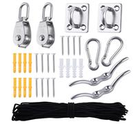 LEONTOOL M15 Kit de sistema de polea de acero inoxidable Polea única Bloque Cable de alambre Rueda de remolque de alambre colgante con cuerda de nylon para levantar equipos de gimnasia