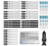 LEONTOOL T-Shank - Juego de 50 hojas de sierra de calar - 6 modelos para madera, metal, plástico (T118A, T118B, T101AO, T101B, T101BR, T144D) - Cuchillas de acero HCS/HSS con acabado limpio con caja