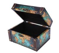 Leopacat Caja de Madera Cofre del Tesoro,Almacenamiento Decorativo Antiguo con candado Pirata de Estilo Vintage para Joyería Regalo Almacenamiento y Decoración del Hogar Diseño Retro 16X12.5X9cm