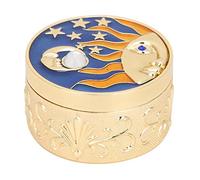 Leopacat Cajad de JoyeríA Redonda,Caja Organizadora de JoyeríA Pequeño con Forro Franela Cajas de Recuerdo Regalo Grabado con Patrón de Luna Estrella para Baratija Anillo de Almacenamiento 6 x 3,5 cm