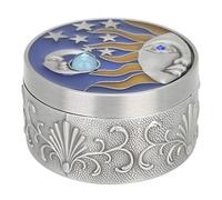 Leopacat Cajad de JoyeríA Redonda,Caja Organizadora de JoyeríA Pequeño con Forro Franela Cajas de Recuerdo Regalo Grabado con Patrón de Luna Estrella para Baratija Anillo de Almacenamiento 6 x 3,5 cm