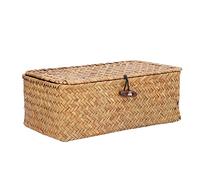 Leopacat Cesta Mimbre,Cajas Almacenaje Decorativas con Tapa,Rectangular Tejidas Mano Cesta Almacenaje,Seagrass Organizadoras Mimbre Estantes Escritorio para BañO,Sala Estar,Cocina 26,6×16×10.4cm (M)