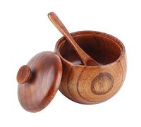 Leopacat Cuenco de AzúCar de Madera, Natural Recipiente Sal de Cocina Caja | con Cuchara y Tapa Retro Herramienta de Cocina para Servir Salsas Almacenar Especias de Pimienta Saleiros