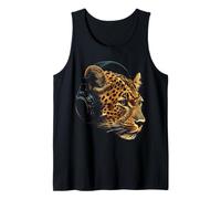 Leopard Animal Motif Música Auricular Ilustración Leopardo Camiseta sin Mangas