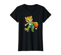 Leopard Basketball Mascot Dribbling Sports Graphic Camiseta gráfica económica, Mujer, Negro, S
