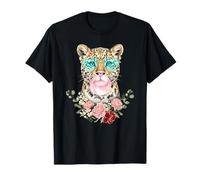 Leopard Blowing Bubblegum Floral Aesthetic Big Cat Camiseta