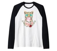 Leopard Blowing Bubblegum Floral Aesthetic Big Cat Camiseta Manga Raglan