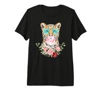 Leopard Blowing Bubblegum Floral Aesthetic Big Cat Camiseta Premium