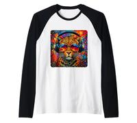 Leopard Colorful Music Headphones Cool Dj Gafas De Sol Camiseta Manga Raglan