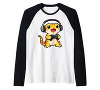 Leopard Gecko Playing Video Game Reptiles Video Gamers Camiseta Manga Raglan