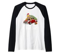 Leopard Gecko Ride Red Truck Christmas Pijama Camiseta Manga Raglan