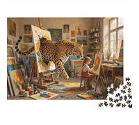 Leopard in Art Studio Puzzles 1000 Piezas Recycled Surreal Fantasy Senior Puzzles Party Accesorios de Juego Great Regalo Idea for Family and Friends Birthdays 52x38cm/1000pcs