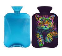 Leopard Jaguar Animals - Bolsa de agua caliente con funda, bolsa de agua caliente de 2 litros para aliviar el dolor, cuello suave y hombro, calentador de manos y pies, compresa caliente y fría para
