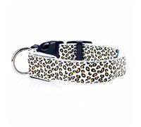 Leopard Led Dog Collar Luminous Adjustable Glowing Collar for Dogs Pet Night Safety Nylon Collar Luminous Led Bright Dog Collar (White Small)