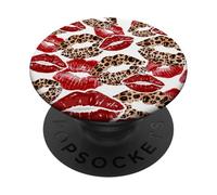 Leopard Lipstick Lips Kiss Kisses Cheetah Y2K Mujeres Niñas PopSockets PopGrip Adhesivo