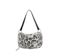 Leopard Print Plush Crossbody Bag, Fuzzy Faux Fur Shoulder Crossbody, Fashion Chain One-shoulder Armpit Tote Y2K Purse Hobo Bag (White)