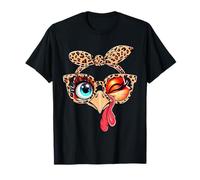 Leopard Print Thanksgiving Funny Turkey Face Glasses Camiseta