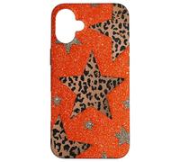 Leopard Star Y2K Estética Naranja Funda Retro Carcasa para iPhone 16 Plus