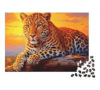 Leopardo al Atardecer, Rompecabezas de 1000 Piezas. Leopardo al Atardecer para Juegos educativos para Adultos, decoración del hogar, desafío difícil, Regalos de cumpleaños, 52 x 38 cm / 1000 Piezas.