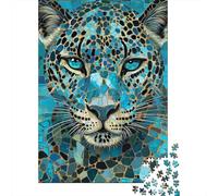 Leopardo Azul Puzzle de 1000 Piezas Papel para Adultos Estilo Arte Mosaico Relajante Decoración Hogar Regalo 38x26cm/1000pcs