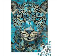 Leopardo Azul Puzzle de 1000 Piezas Papel para Adultos Estilo Mosaico Puzzle para Toda la Familia Relajación Decoración Regalo 70x50cm/1000pcs