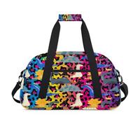 Leopardo Colorido Dinosa Kids Duffel Bolsas para Niñas Niños, Cartoon Dinosa Overnight Weekender Travel Bag 24L Sport Gym Duffel Bag Practice Tote Carry Bag, color, 24 L, Organizador de bolsas