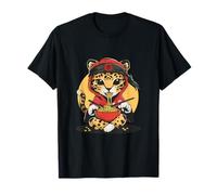 Leopardo Comiendo Fideos Ramen Fideos japoneses Ninja Obra de Arte Camiseta