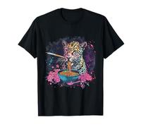 Leopardo Comiendo Ramen Floral Splash Obra De Arte Fideos Japoneses Camiseta