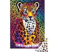 Leopardo de Colores Puzzle de 1000 Piezas Papel para Adultos Fondo Arcoíris Juego de Puzzle 1000 Piezas Relajación Decoración 38x26cm/1000pcs