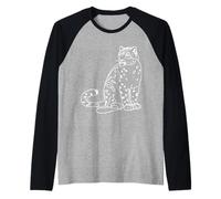 Leopardo de Las Nieves Big Cat Line Art Mamífero Arte Zoólogo Camiseta Manga Raglan