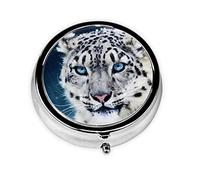 Leopardo de las nieves de ojos azules, pastillero, pastillero cuadrado para bolsillo o monedero, pastillero pequeño, organizador de pastillas de viaje