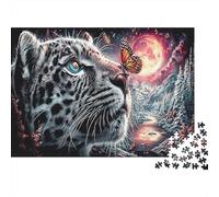 Leopardo de Nieve con Mariposa bajo la Luna de Sangre Vida Silvestre Rompecabezas Puzzle 1000 Piezas - Regalo, Juego Familiar, Decoración del Hogar, Adultos 52x38cm/1000pcs