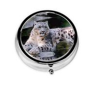 Leopardo de nieve: este pequeño pastillero redondo es un organizador portátil de medicamentos de viaje con tres compartimentos para almacenar medicamentos diarios.