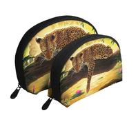 Leopardo Divertido, Bolsa de Maquillaje de Concha, Monedero pequeño para Mujer, Bolsa de artículos de tocador, Bolsa de cosméticos, 2 Piezas