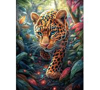 Leopardo en el bosque mágico Rompecabezas 300 Piezas Cartón Para Adultos Y Adolescentes Dibujo Animado de Paisajes de Cuento de Hadas Hobby Colección Toda La Familia Decoración Única Hogar Calidad Pre