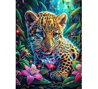 Leopardo en jardín Floral Tropical Puzzle 500 Piezas Impossible Creativo Único Rompecabezas 3D Obra De Arte para Toda La Familia Juguete Educativo Decoración 500 PCS