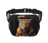 Leopardo en una chaqueta de cuero impresa multifuncional riñonera unisex moderna bolsa de mensajero bolsa de almacenamiento de deportes de viaje