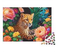 Leopardo Entre Flores Puzzle para Adultos Puzzle de 1000 Piezas Cartón Selva Floral Relajante Decoración Regalo Familiar 52x38cm/1000pcs