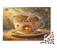 Leopardo Fantasía Casa Taza de Té Puzzle de 1000 Piezas Papel para Adultos Estilo Bohemio Cuento Decoración Hogar Relajante Familia Regalo 70x50cm/1000pcs