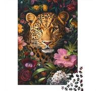 Leopardo Floral Puzzle de 1000 Piezas Puzzle para Adultos Papel Relajante Enfocar Familia Decoración Regalo 70x50cm/1000pcs