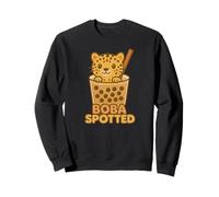 Leopardo Gato Manchado Boba Bubble Tea Lindo Kawaii Divertido Humor Sudadera