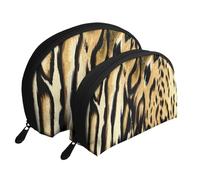 Leopardo León Piel de Tigre Piel Atigrado, Bolsa de Maquillaje de Concha, Monedero pequeño para Mujer, Bolsa de artículos de tocador, Bolsa de cosméticos, 2 Piezas