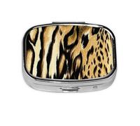Leopardo León Piel de tigre Piel Atigrado, Pastillero cuadrado para bolsillo o monedero, pequeño contenedor de pastillas, organizador de pastillas de viaje